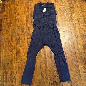 BLACK CRANE NWT Navy Blue Jumpsuit Tencel Rayon Blend Sleeveless‎ Ruched Size M